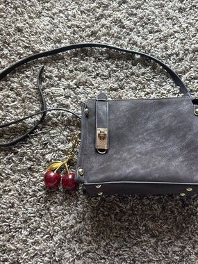 Brown Crossbody Bag with Gold Cherry Charm